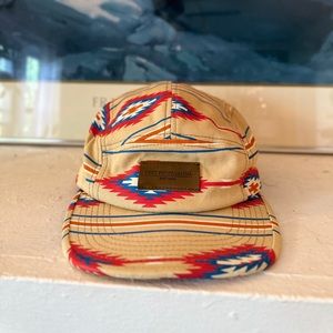 OBEY Propaganda hat blue red tan white aztec Southwest 5 Panel Leather Strapback